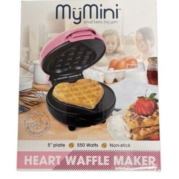 MyMini Heart-Shaped Waffle Maker Gift Stocking Stuffer Valentines Twee Coquette - Picture 1 of 4